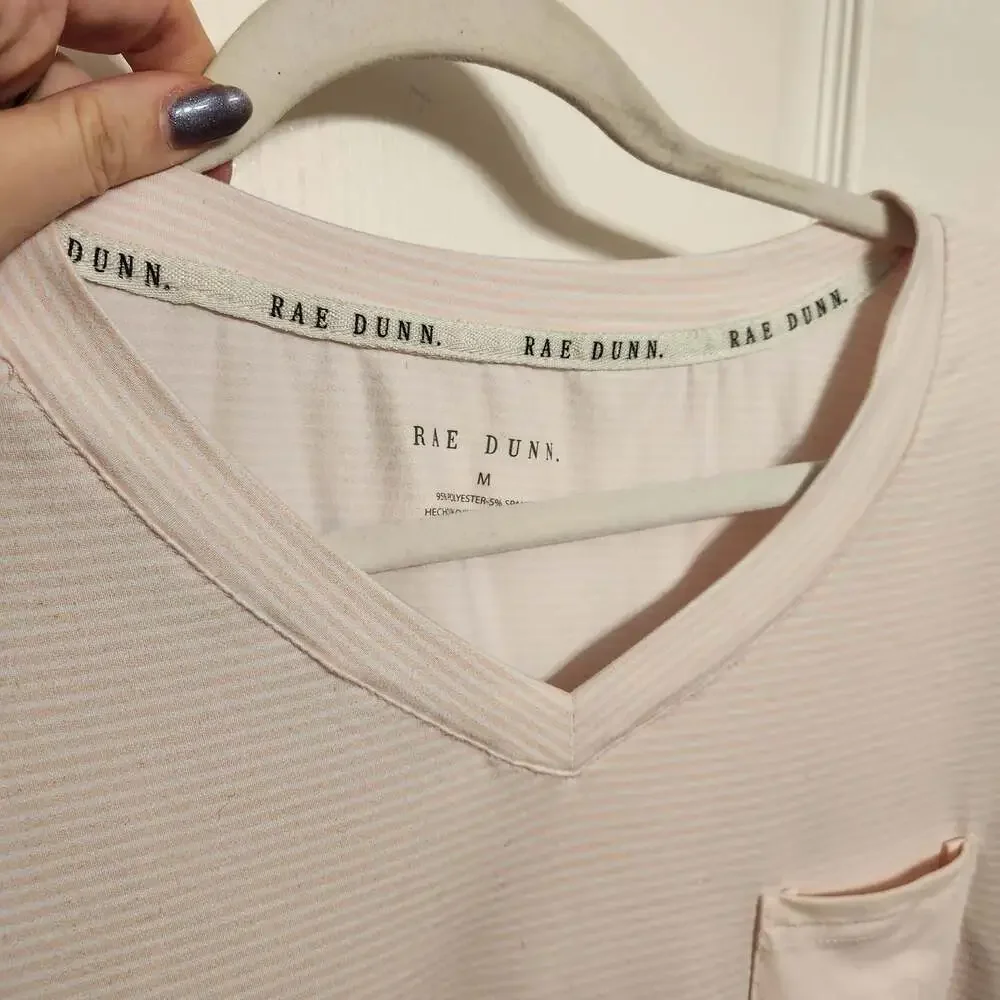 Rae Dunn Pink Striped Short Sleeve V-Neck Sleepshirt with Love Pocket